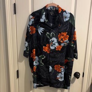 George Tropical Floral Short Sleeve Shirt in Black and Orange Men’s Size Large